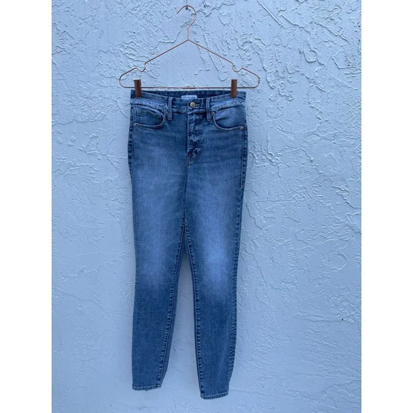 Good American Womens Distressed In The Bottom Jeans Pants Acid Blue Sz 4/27 - Picture 1 of 15